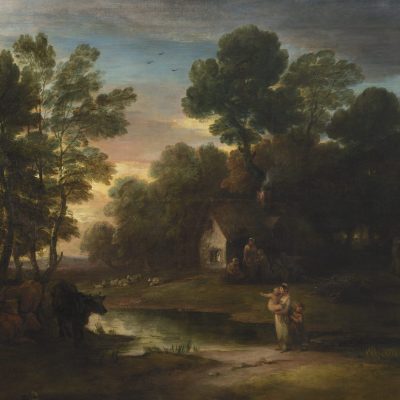 Wooded landscape with cattle by a pool, by Thomas Gainsborough.