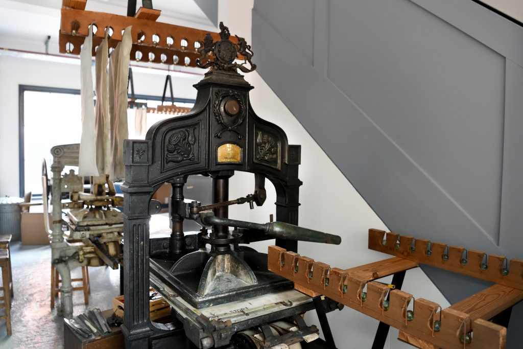 An image of the Victorian print press in Gainsborough's House Print Workshop.