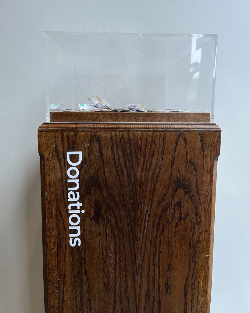 An image of the Donations cube at Gainsborough's House.