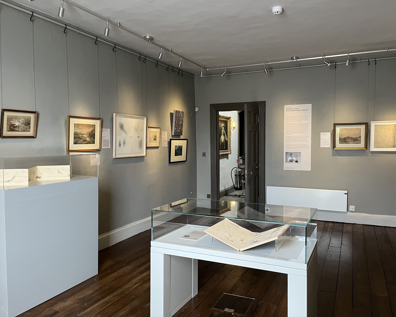 An image of the David Pike Drawings Gallery with the exhibition, In View: Rebecca Salter at Gainsborough's House.