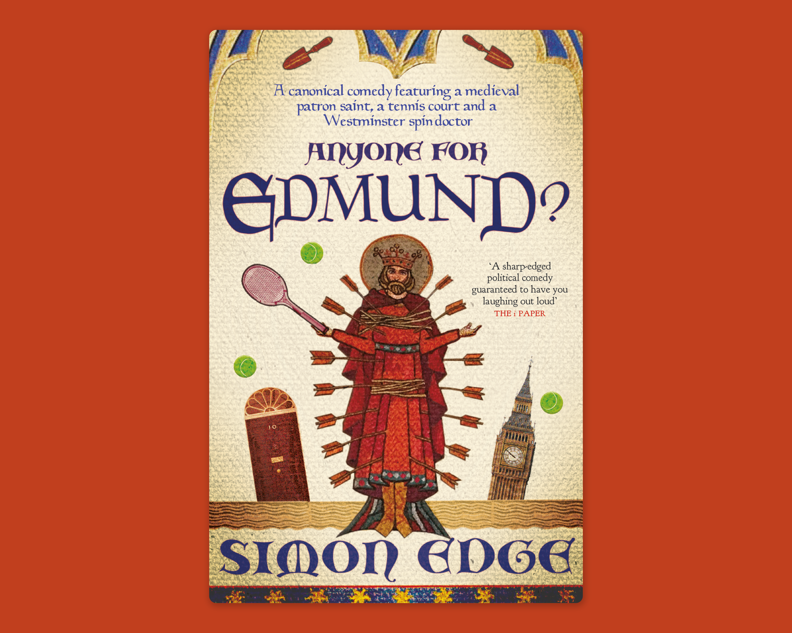 An image of the book cover for Anyone for Edmund? by Simon Edge. The cover is overlayed on a red background.