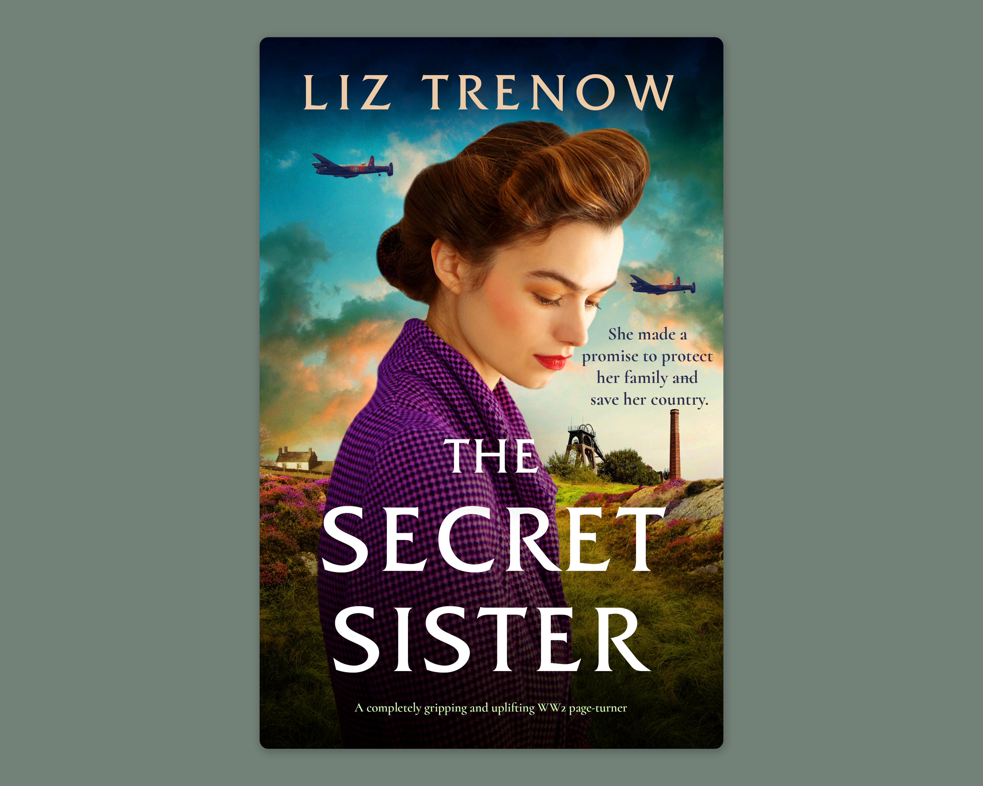 An image of the book cover The Secret Sister by Liz Trenow. The cover is overlayed on a green background.