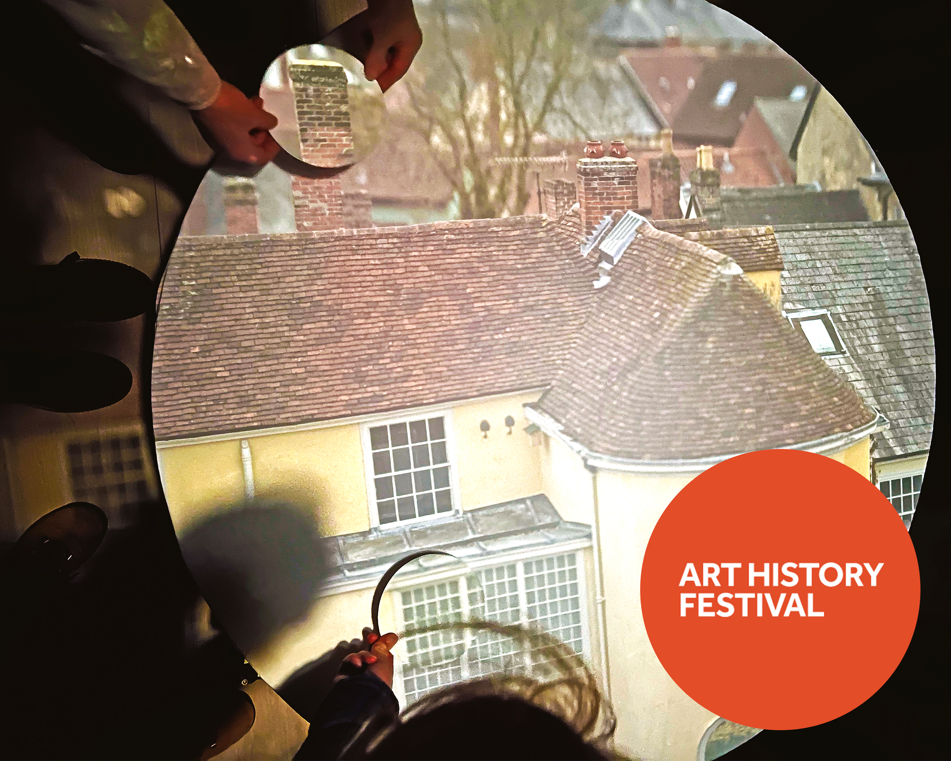 An image taken with the Camera Obscura at Gainsborough's House overlooking the historic yellow house.