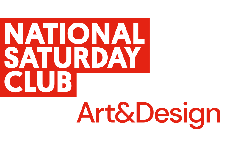 The red National Saturday Club logo. Beneath is text which reads: Art&Design.